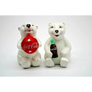 Vintage Coca Cola Playtime Cub Polar Bear Salt & Pepper Shakers Collectible